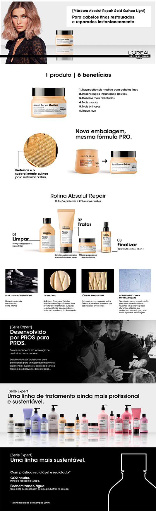 	L'Oréal Professionnel Absolut Repair Gold Quinoa + Protein - Máscara Light de Tratamento Tamanho Profsissional